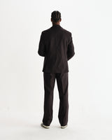 wax london men's Vigo - Dark Brown Double Breasted Wool Pinstripe Blazer