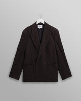wax london men's Vigo - Dark Brown Double Breasted Wool Pinstripe Blazer