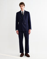 wax london men's Vigo - Navy Linen Double-Breasted Blazer