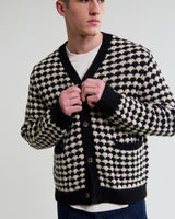 wax london men's Walker - Black And Ecru Bubble Knit Cardigan