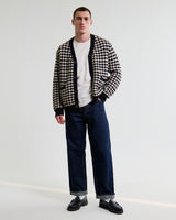 wax london men's Walker - Black And Ecru Bubble Knit Cardigan