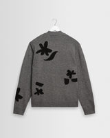 wax london men's Walker - Grey And Black Felted Applique Knit Cardigan