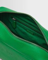 wax london men's WELLS WASH BAG SMALL GRAIN LEATHER BRIGHT GREEN