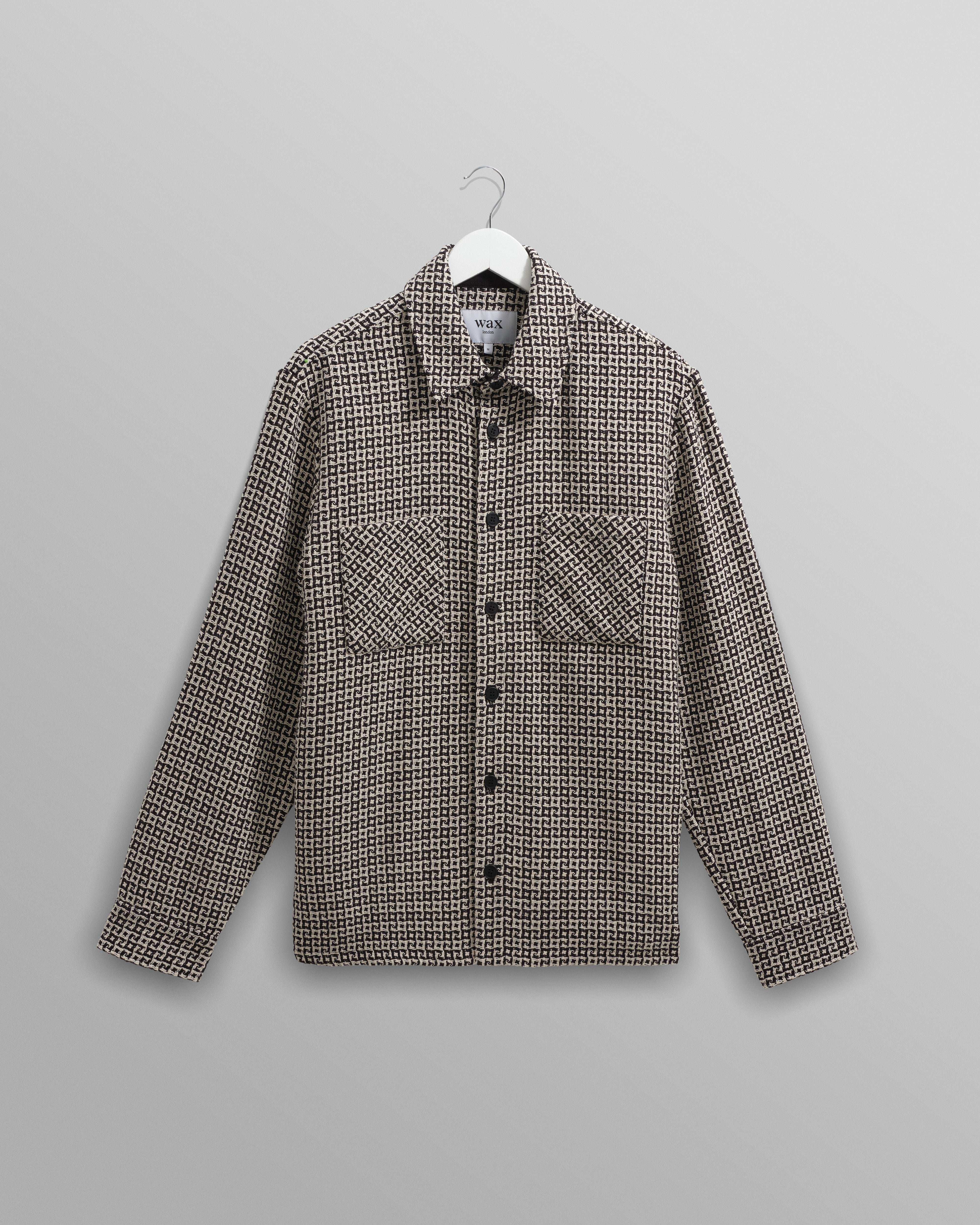 wax london men's Whiting - Black And Ecru Dizzy Weave Overshirt