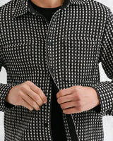 wax london men's Whiting - Black And Ecru Frome Overshirt