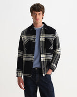 wax london men's Whiting - Black And Ecru Oversize Grid Check Overshirt