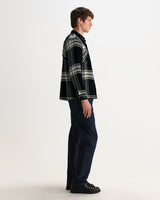 wax london men's Whiting - Black And Ecru Oversize Grid Check Overshirt