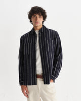 wax london men's Whiting - Black And Ecru Radical Stripe Overshirt