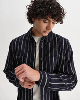 wax london men's Whiting - Black And Ecru Radical Stripe Overshirt