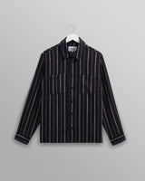 wax london men's Whiting - Black And Ecru Radical Stripe Overshirt