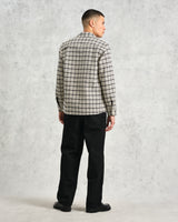 wax london men's Whiting - Black And Ecru Yard Check Overshirt