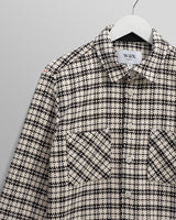 wax london men's Whiting - Black And Ecru Yard Check Overshirt