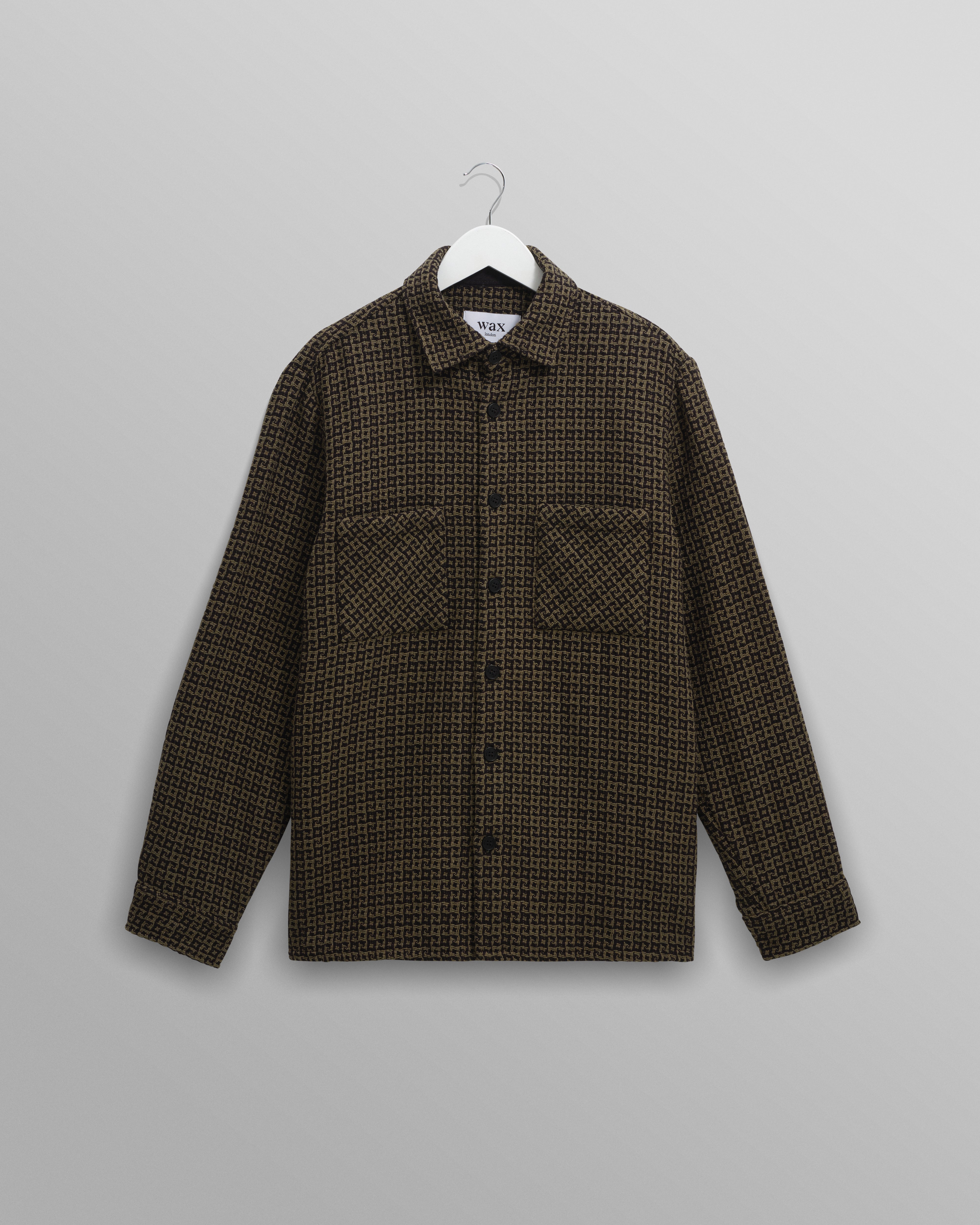 wax london men's Whiting - Black And Khaki Dizzy Weave Overshirt
