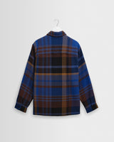 wax london men's Whiting - Blue And Brown Bold Check Overshirt