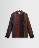 wax london men's Whiting - Blue And Brown Walter Stripe Overshirt