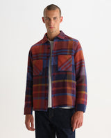 wax london men's Whiting - Blue And Burgundy Bold Check Overshirt