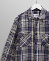 wax london men's Whiting - Blue And Ecru Basket Weave Overshirt