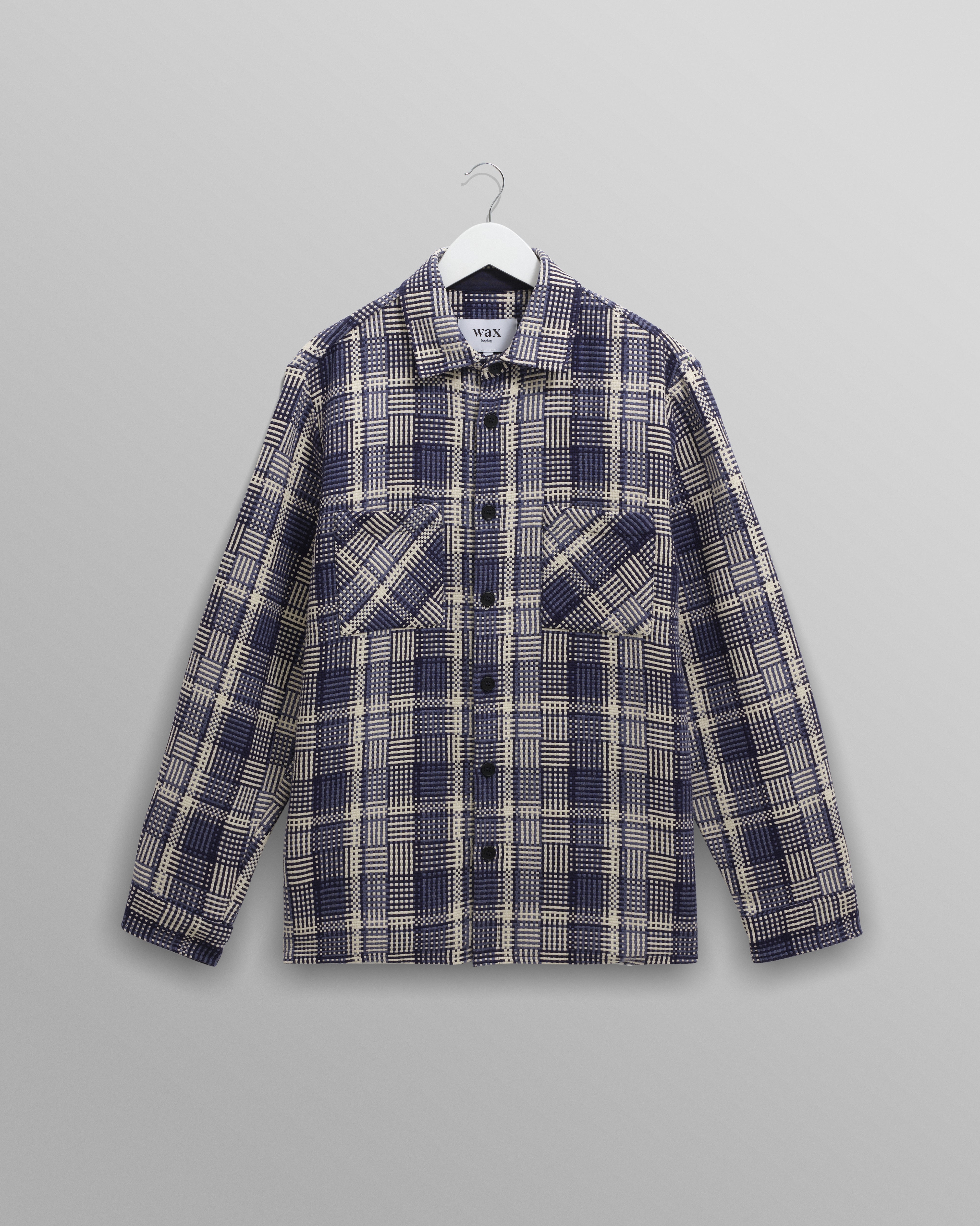 wax london men's Whiting - Blue And Ecru Basket Weave Overshirt