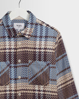 wax london men's Whiting - Blue And Ecru Serene Check Overshirt