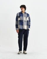 wax london men's Whiting - Blue And Ecru Shadow Check Overshirt
