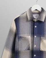 wax london men's Whiting - Blue And Ecru Shadow Check Overshirt