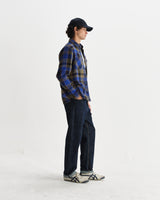 wax london men's Whiting - Blue And Khaki Pike Check Overshirt
