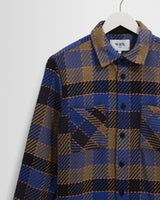 wax london men's Whiting - Blue And Khaki Pike Check Overshirt