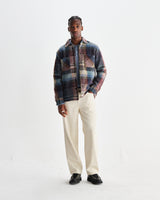 wax london men's Whiting - Blue And Multicolour Wool Check Overshirt