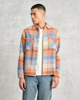 wax london men's Whiting - Blue And Orange Pike Check Overshirt