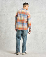 wax london men's Whiting - Blue And Orange Pike Check Overshirt