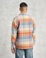 wax london men's Whiting - Blue And Orange Pike Check Overshirt