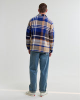 wax london men's Whiting - Blue And Tan Bold Check Overshirt