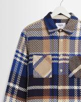 wax london men's Whiting - Blue And Tan Bold Check Overshirt
