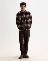 wax london men's Whiting - Brown And Black Elm Wool Blend Check Overshirt
