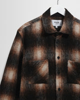 wax london men's Whiting - Brown And Black Elm Wool Blend Check Overshirt