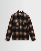 wax london men's Whiting - Brown And Black Elm Wool Blend Check Overshirt