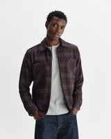 wax london men's Whiting - Brown And Blue Skate Check Overshirt