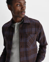 wax london men's Whiting - Brown And Blue Skate Check Overshirt