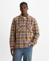 wax london men's Whiting - Brown And Blue Tru Wool Blend Overshirt