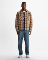 wax london men's Whiting - Brown And Blue Tru Wool Blend Overshirt