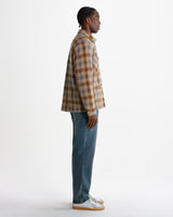 wax london men's Whiting - Brown And Blue Tru Wool Blend Overshirt
