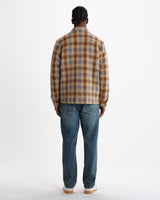wax london men's Whiting - Brown And Blue Tru Wool Blend Overshirt