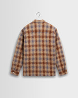 wax london men's Whiting - Brown And Blue Tru Wool Blend Overshirt
