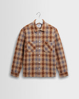 wax london men's Whiting - Brown And Blue Tru Wool Blend Overshirt