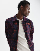 wax london men's Whiting - Burgundy And Multicolour Glitch Check Overshirt
