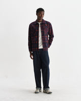 wax london men's Whiting - Burgundy And Multicolour Glitch Check Overshirt