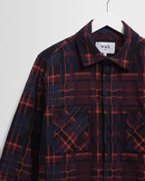 wax london men's Whiting - Burgundy And Multicolour Glitch Check Overshirt