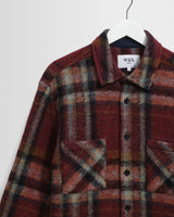 wax london men's Whiting - Burgundy And Multicolour Lex Wool Blend Check Overshirt
