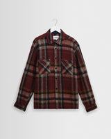 wax london men's Whiting - Burgundy And Multicolour Lex Wool Blend Check Overshirt