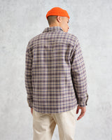 wax london men's Whiting - Ecru And Blue Basket Check Overshirt